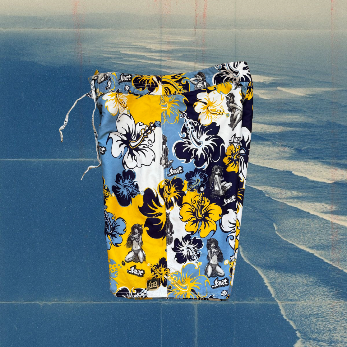 Lost enterprises hula print vintage boardies