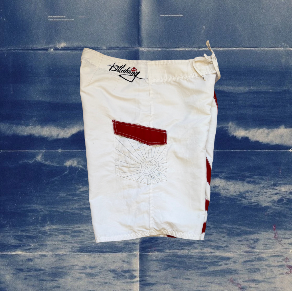 Andy Iron x Billabong rising sun red and white vintage boardies