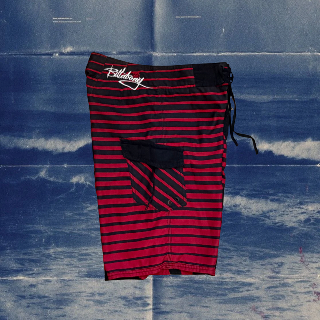 Andy Iron x Billabong rising sun black and red stripes vintage boardies
