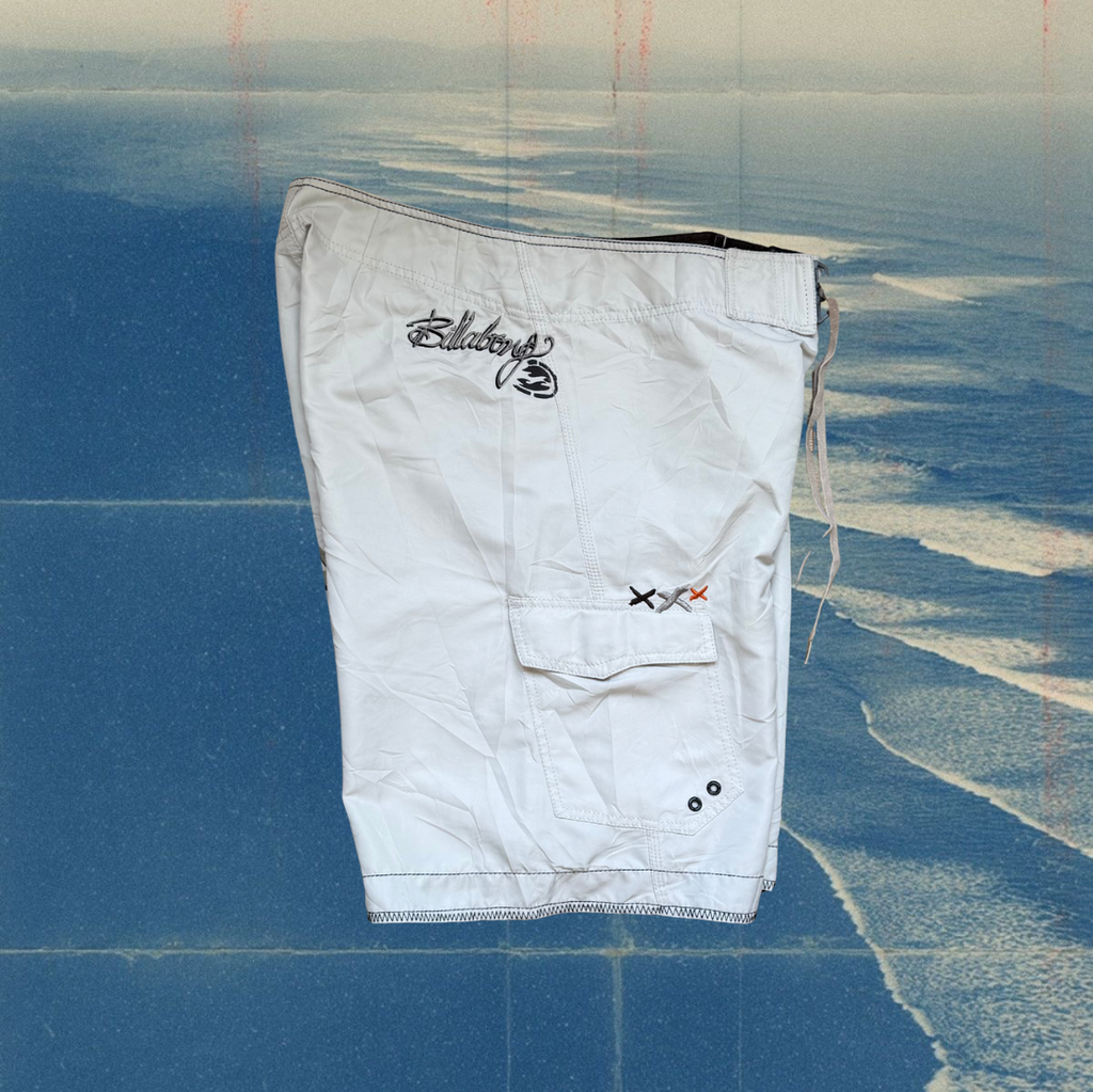 Billabong light grey with big script logo vintage boardies