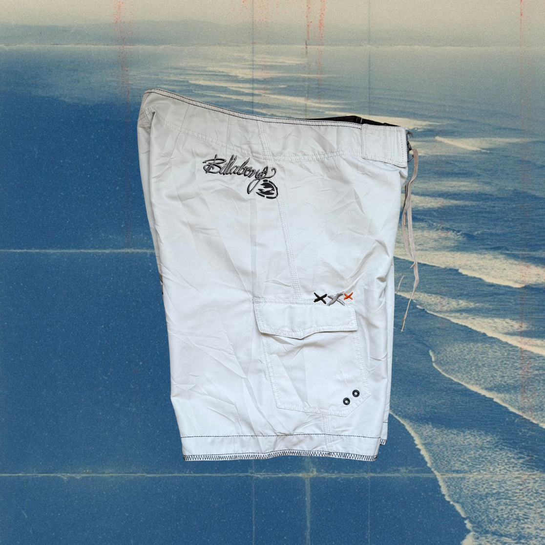 Billabong light grey with big script logo vintage boardies