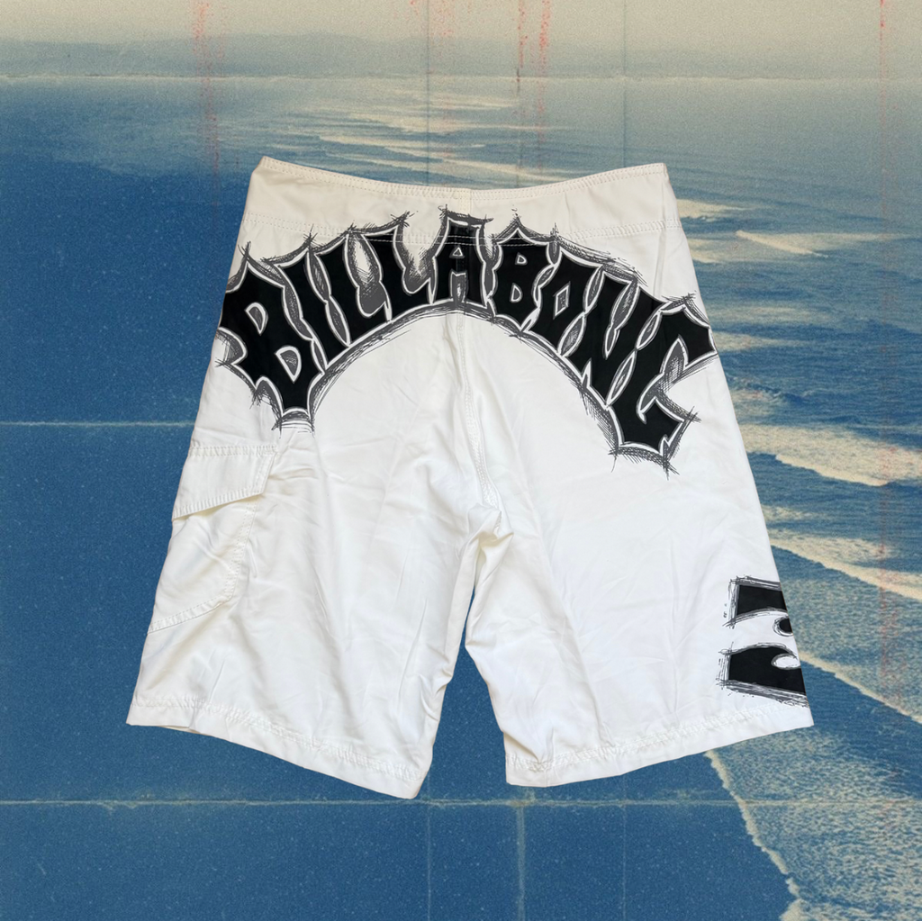 Billabong white with black logo vintage boardies