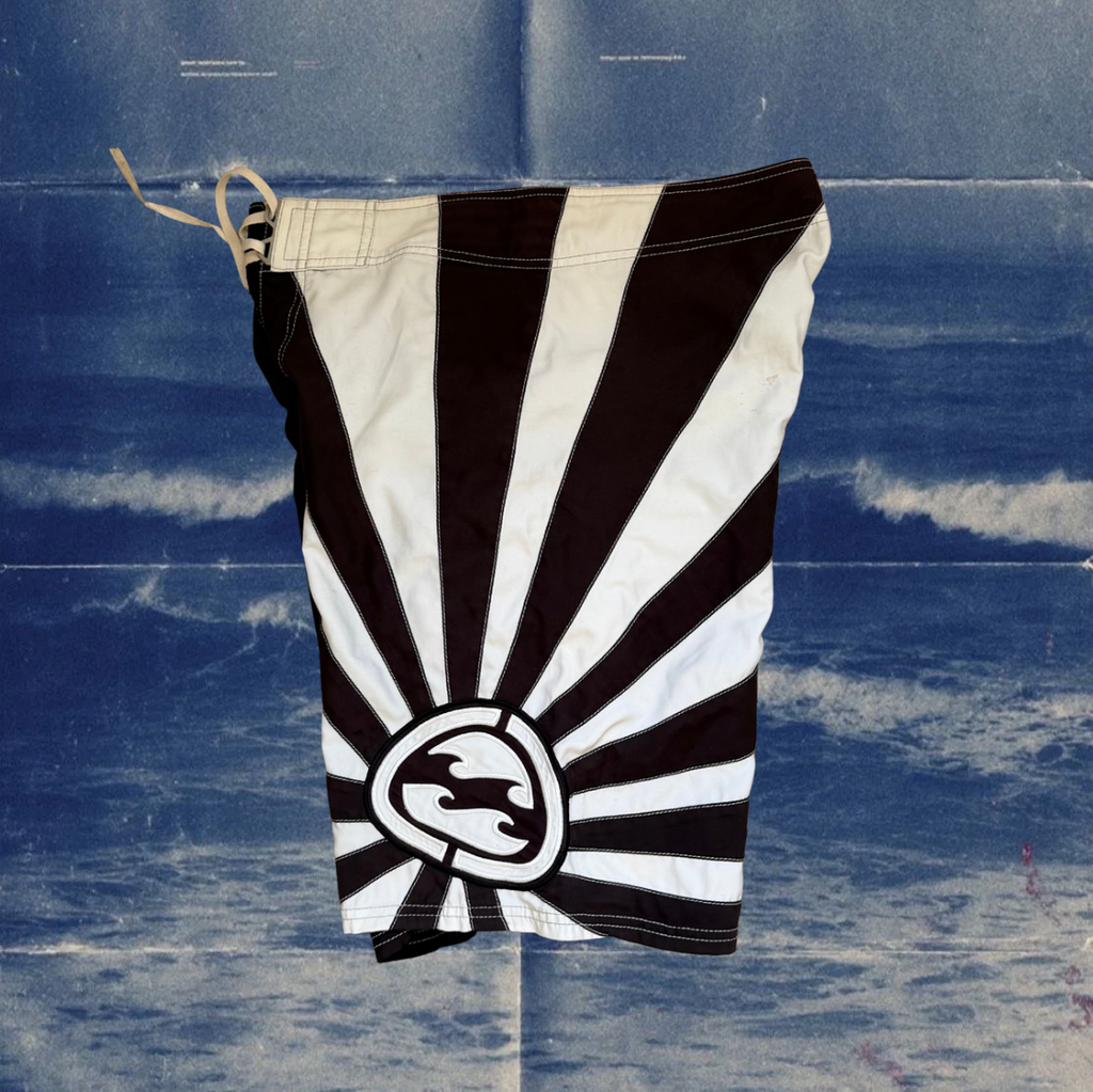 Andy Iron x Billabong rising sun brown and white vintage boardies