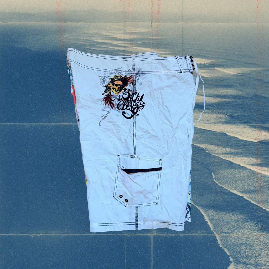 Billabong skull splash graphic white vintage boardies