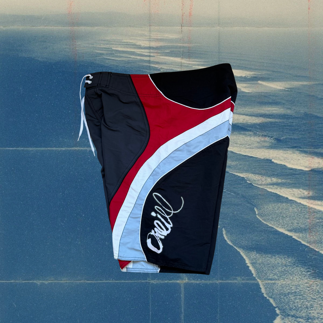 O’Neill superfreak curved multi panel black vintage boardies