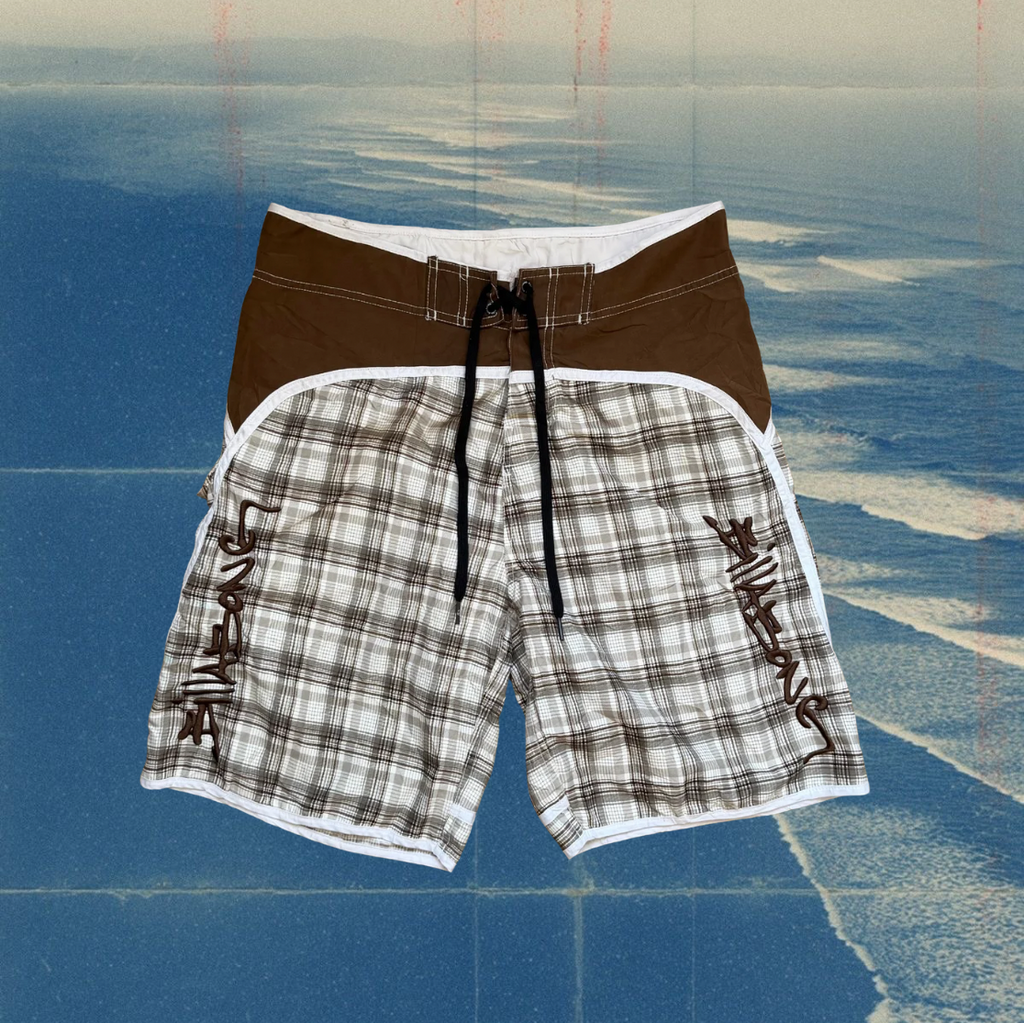 Billabong brown checkered vintage boardies