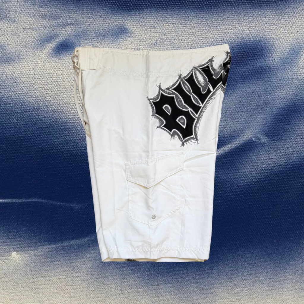 Billabong white with black logo vintage boardies