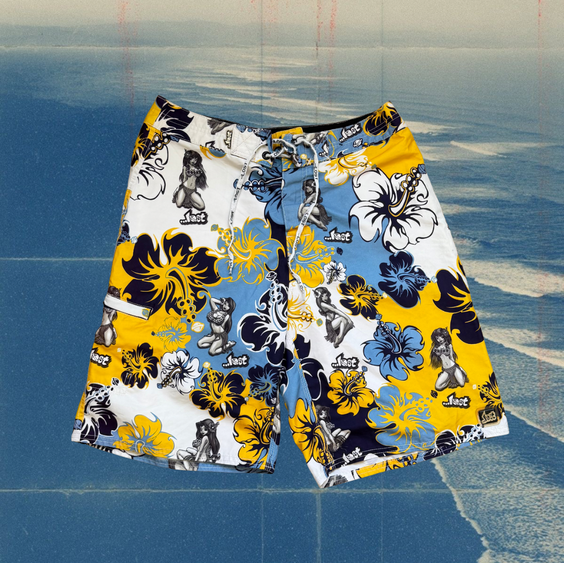 Lost enterprises hula print vintage boardies