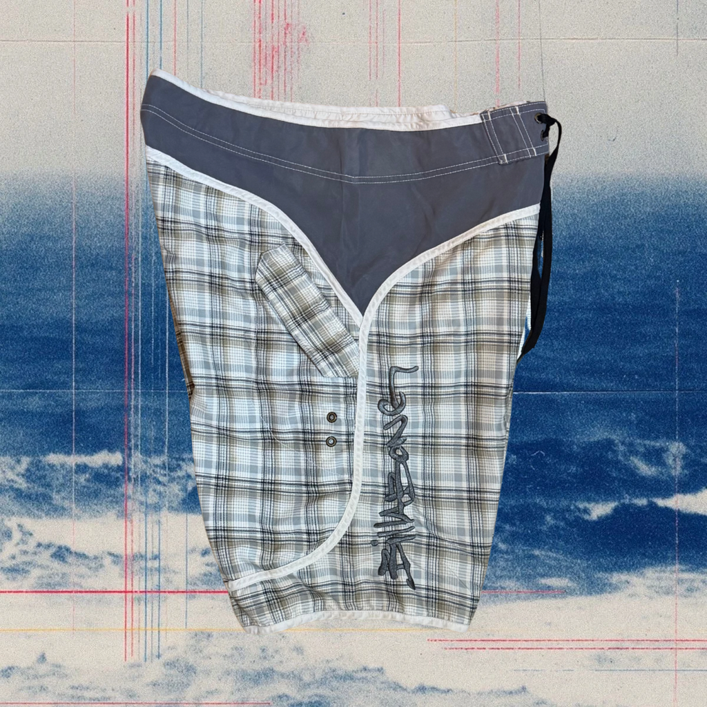 Billabong light blue/grey checkered vintage boardies