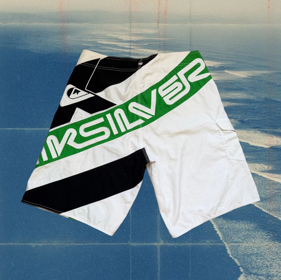 Quicksilver white & green vintage boardies