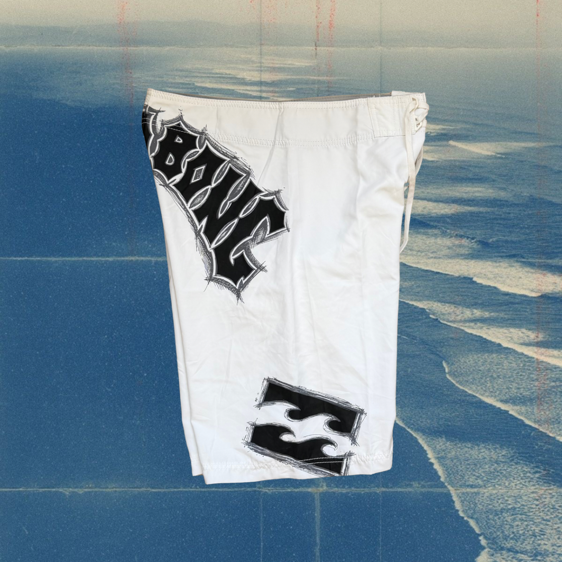 Billabong white with black logo vintage boardies