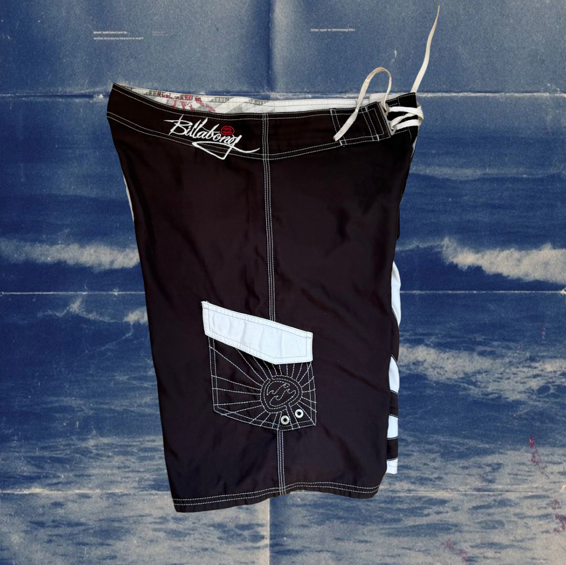 Andy Iron x Billabong rising sun brown and white vintage boardies