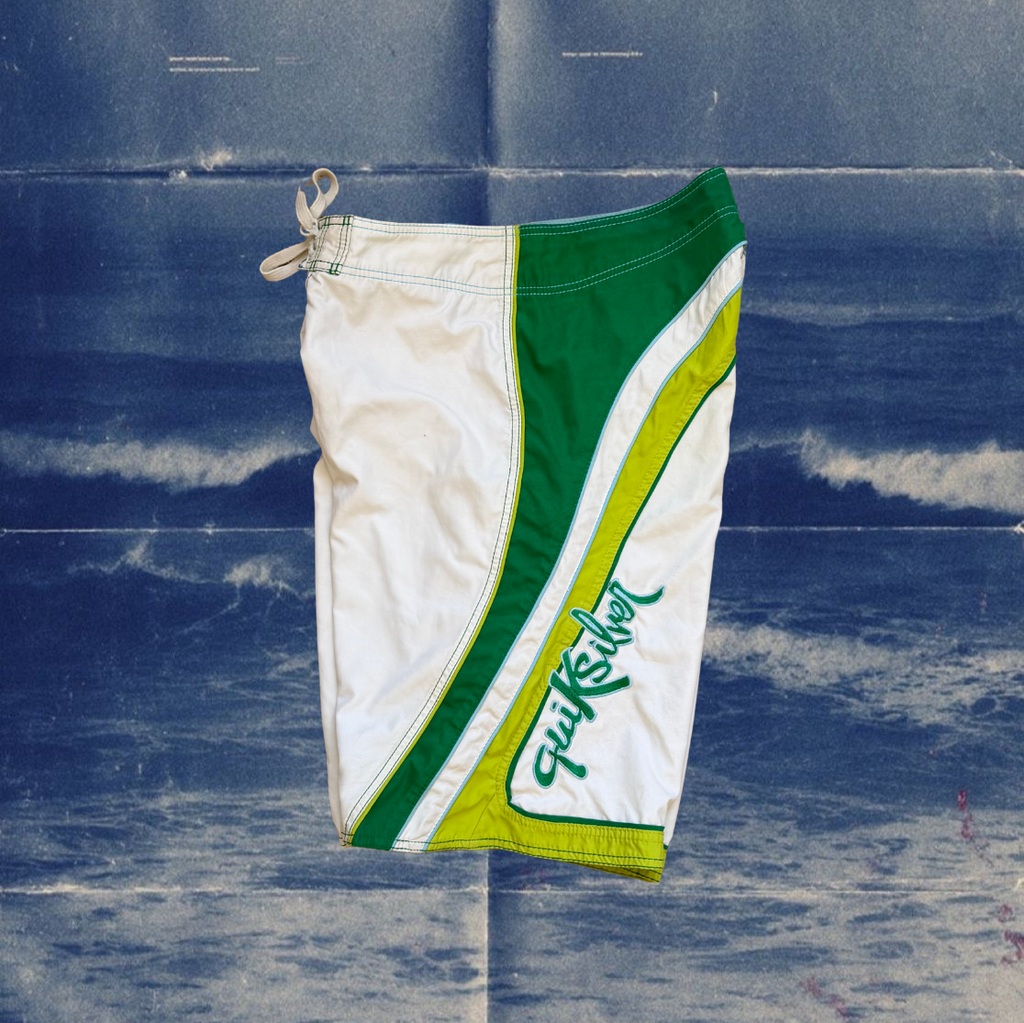 Quicksilver white and green vintage boardies