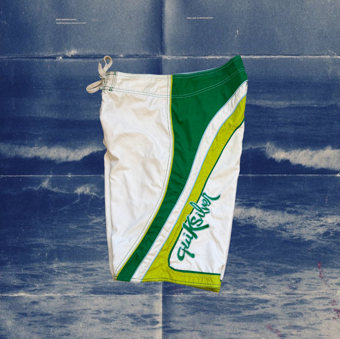 Quicksilver white and green vintage boardies
