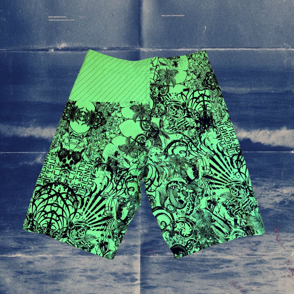 O’Neill neon green vintage boardies with all over print