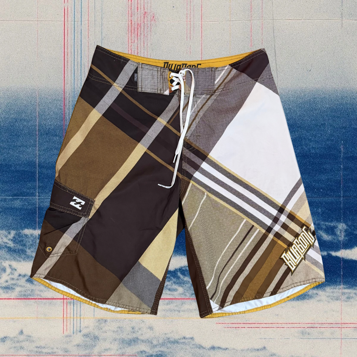 Billabong brown/yellow checkered vintage boardies