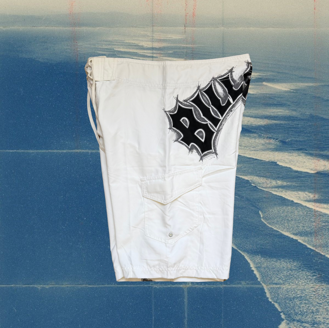 Billabong white with black logo vintage boardies