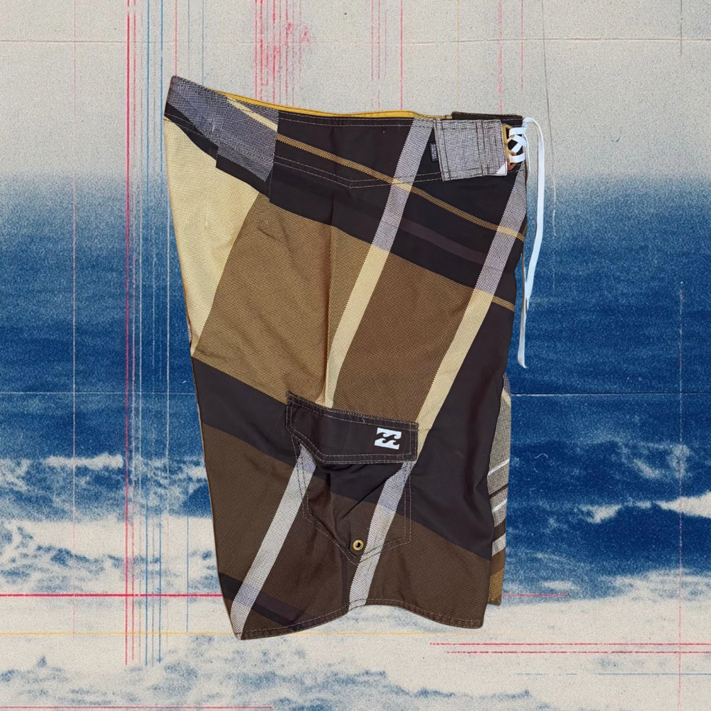 Billabong brown/yellow checkered vintage boardies