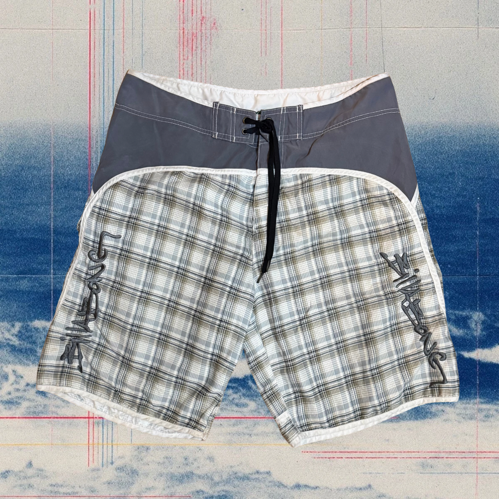 Billabong light blue/grey checkered vintage boardies