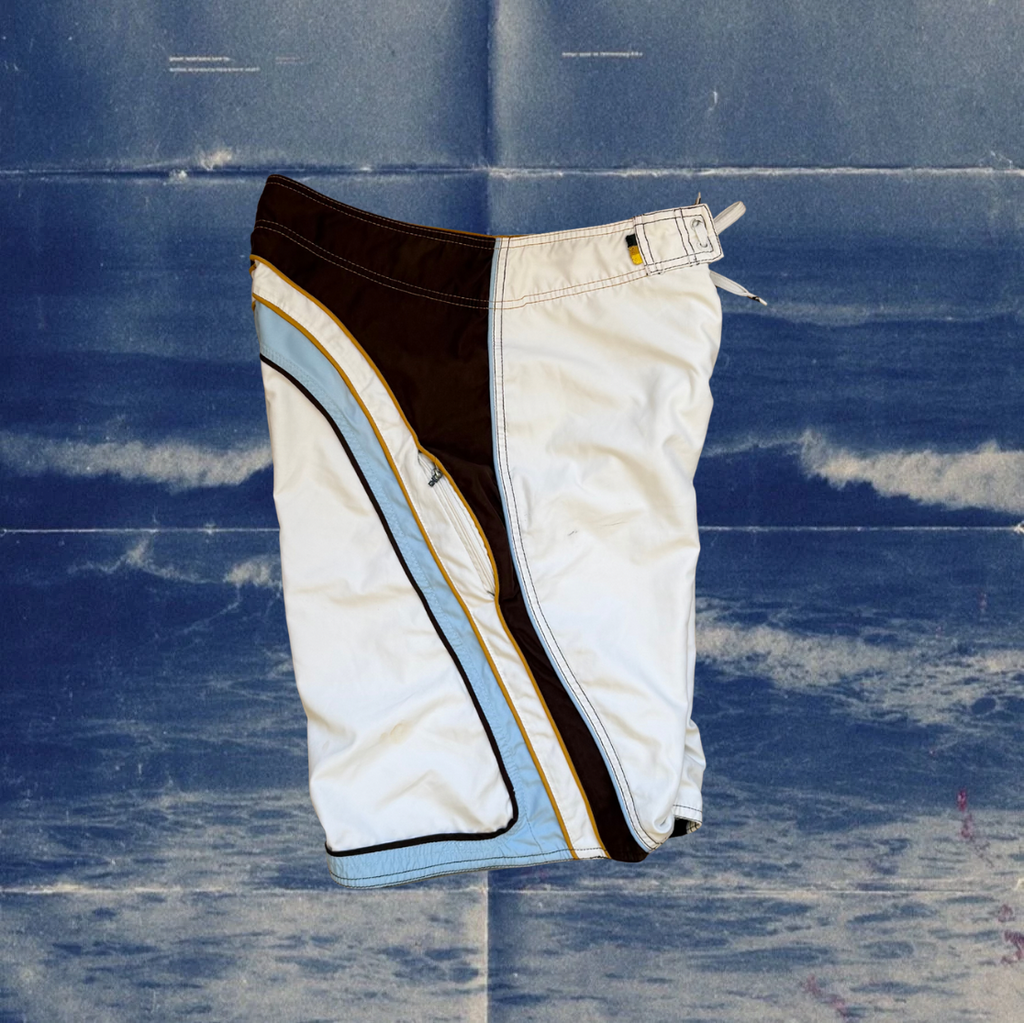 Quicksilver white with brown and light blue stripes vintage boardies