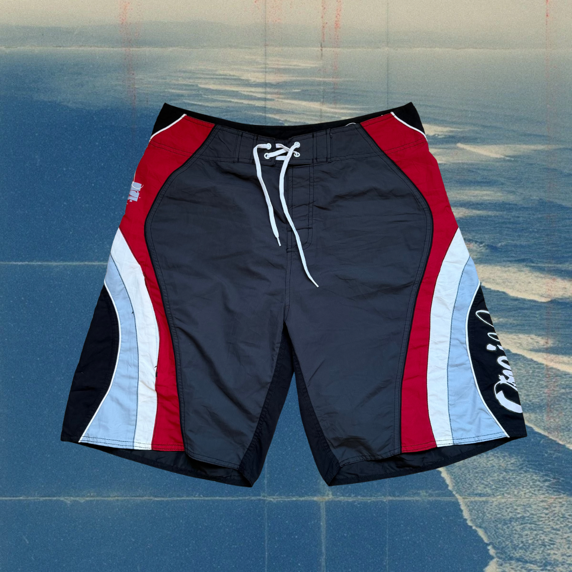 O’Neill superfreak curved multi panel black vintage boardies