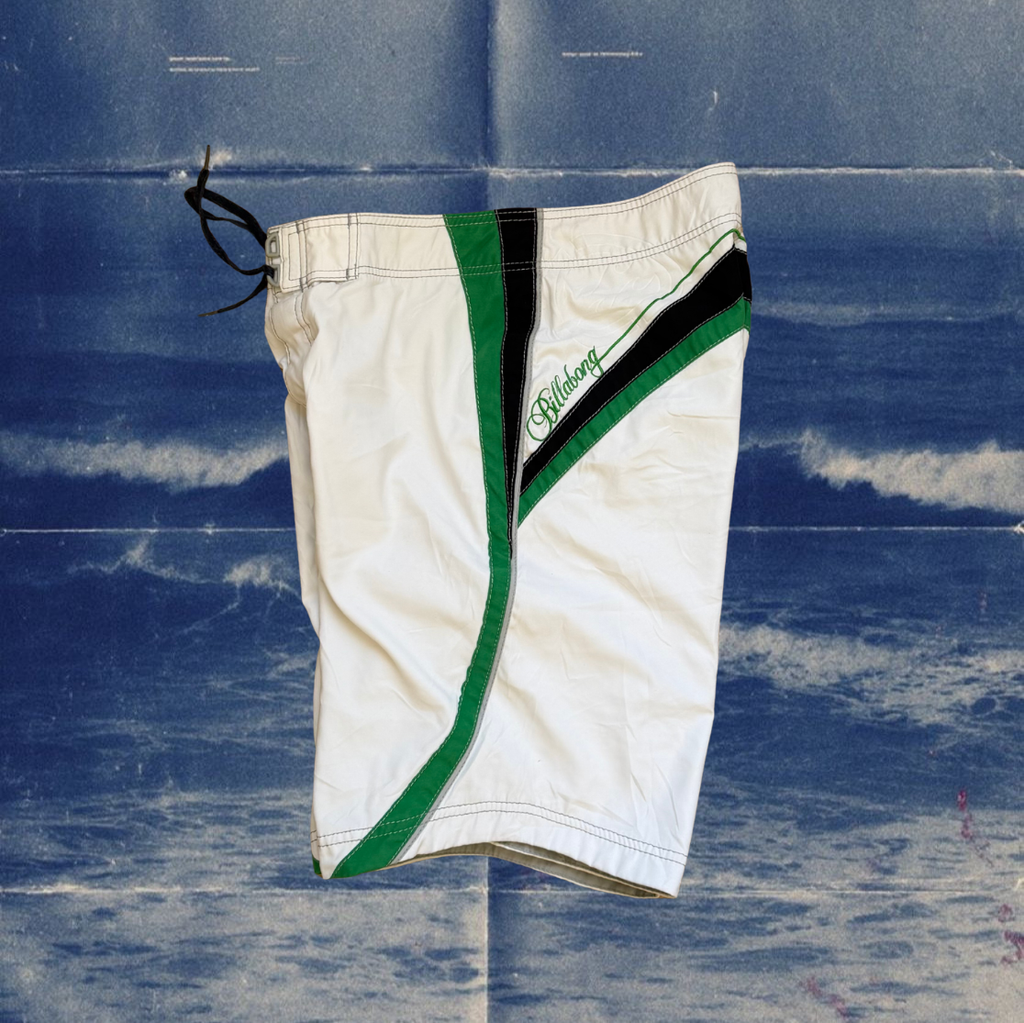 Billabong white with green&blue stripes vintage boardies
