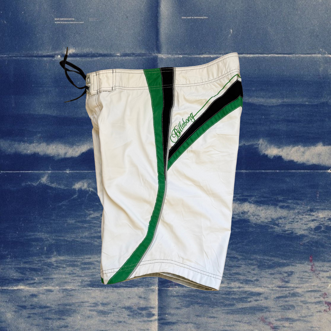 Billabong white with green&blue stripes vintage boardies