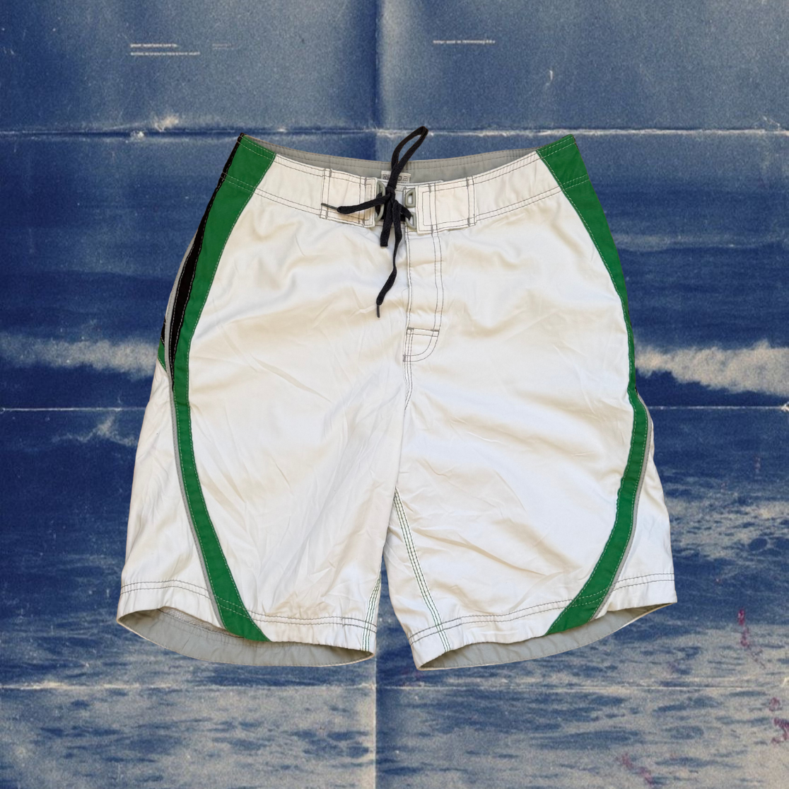 Billabong white with green&blue stripes vintage boardies