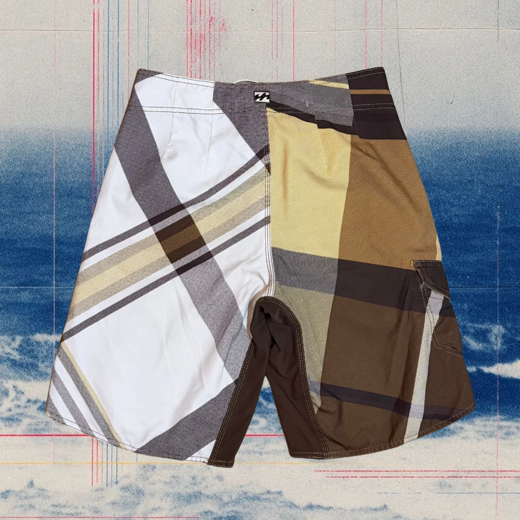 Billabong brown/yellow checkered vintage boardies