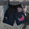 Billabong black checkered with red patches vintage boardies