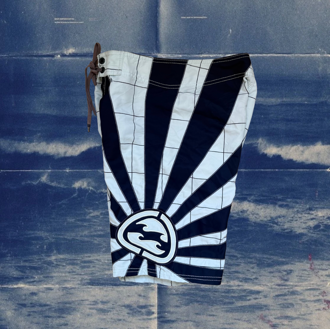 Andy Iron x Billabong rising sun light blue with navy checkered stiches vintage boardies