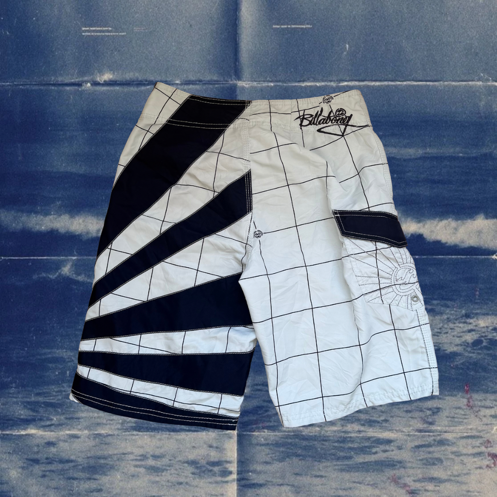 Andy Iron x Billabong rising sun light blue with navy checkered stiches vintage boardies