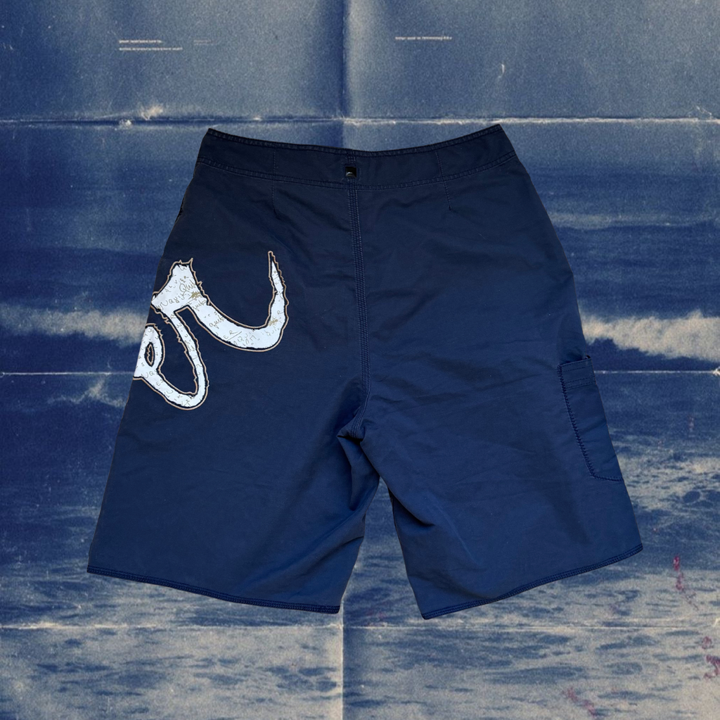 Quicksilver navy with white logo vintage boardies