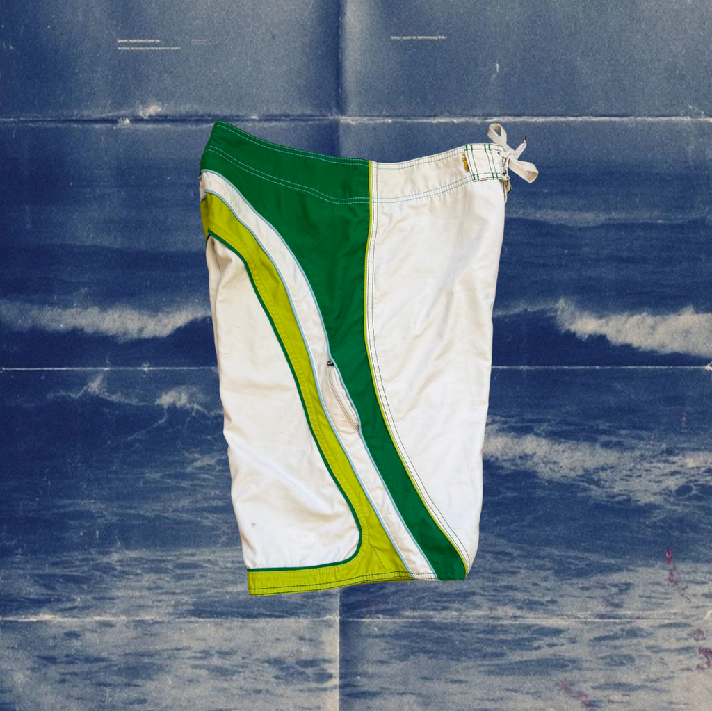 Quicksilver white and green vintage boardies