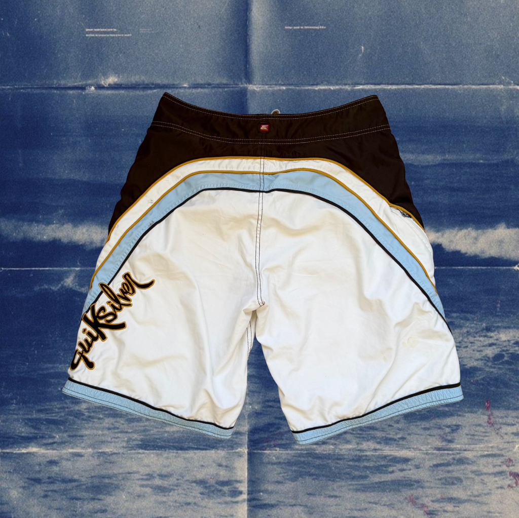 Quicksilver white with brown and light blue stripes vintage boardies