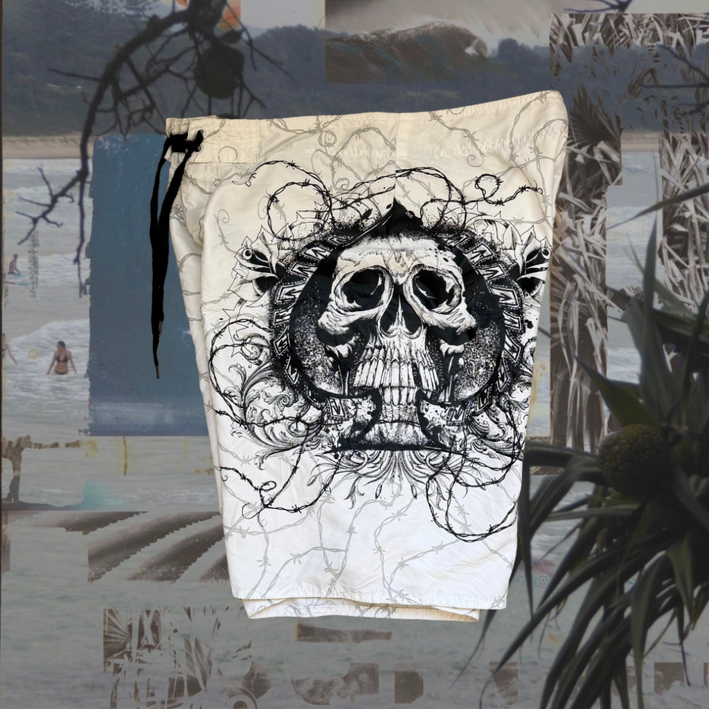 MMA Elite X Miami Ink white skull vintage boardies