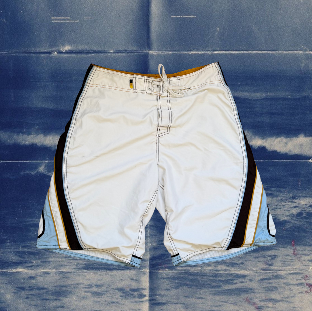 Quicksilver white with brown and light blue stripes vintage boardies