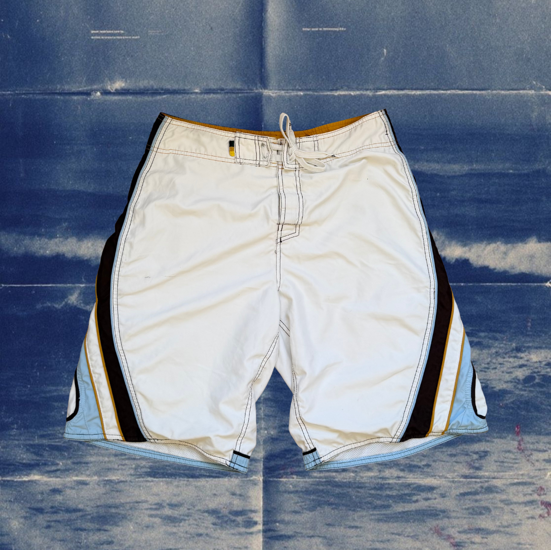 Quicksilver white with brown and light blue stripes vintage boardies
