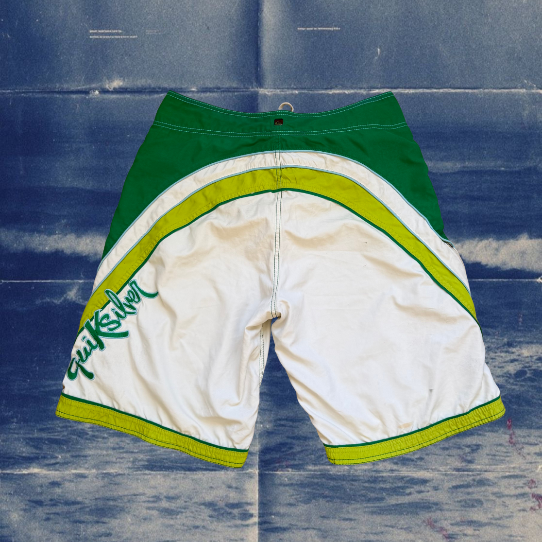 Quicksilver white and green vintage boardies