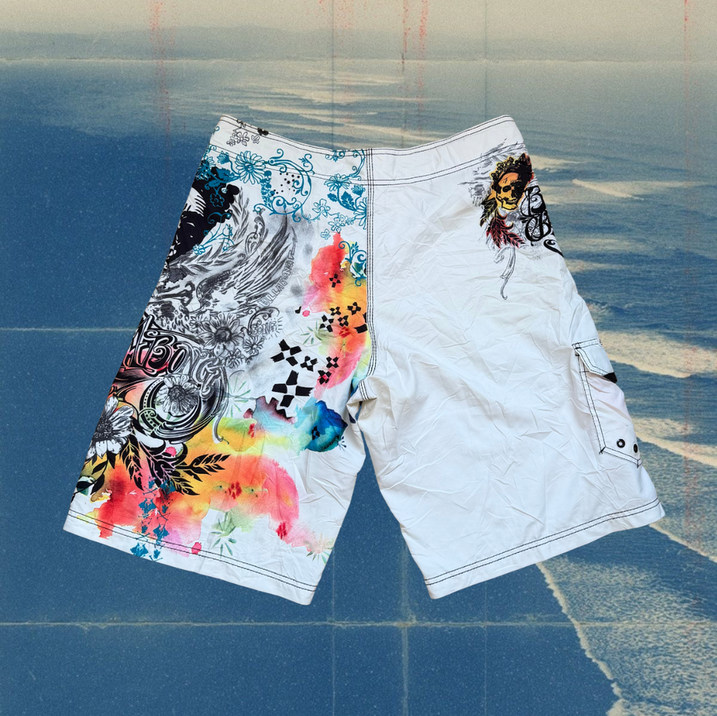 Billabong skull splash graphic white vintage boardies